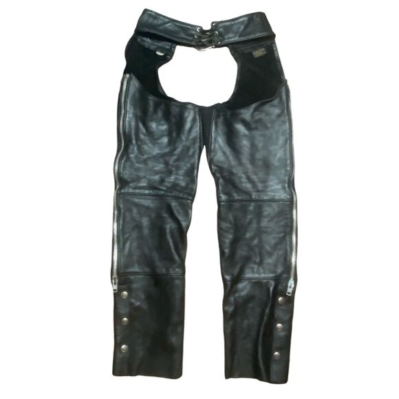 Harley Davidson WOMEN'S BLACK LEATHER RIDING CHAPS  medium - Picture 2 of 11